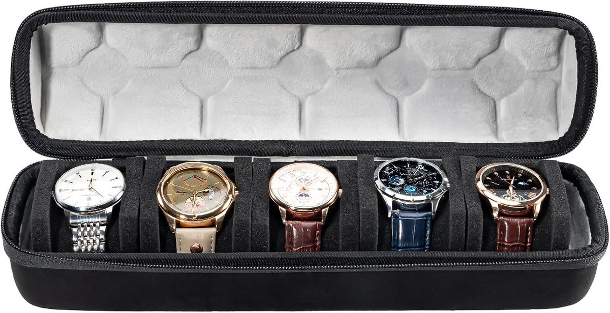Reisdoos Horloges 5 Slots - Draagbare Opbergrol met Harde Koffer voor Heren en Dames