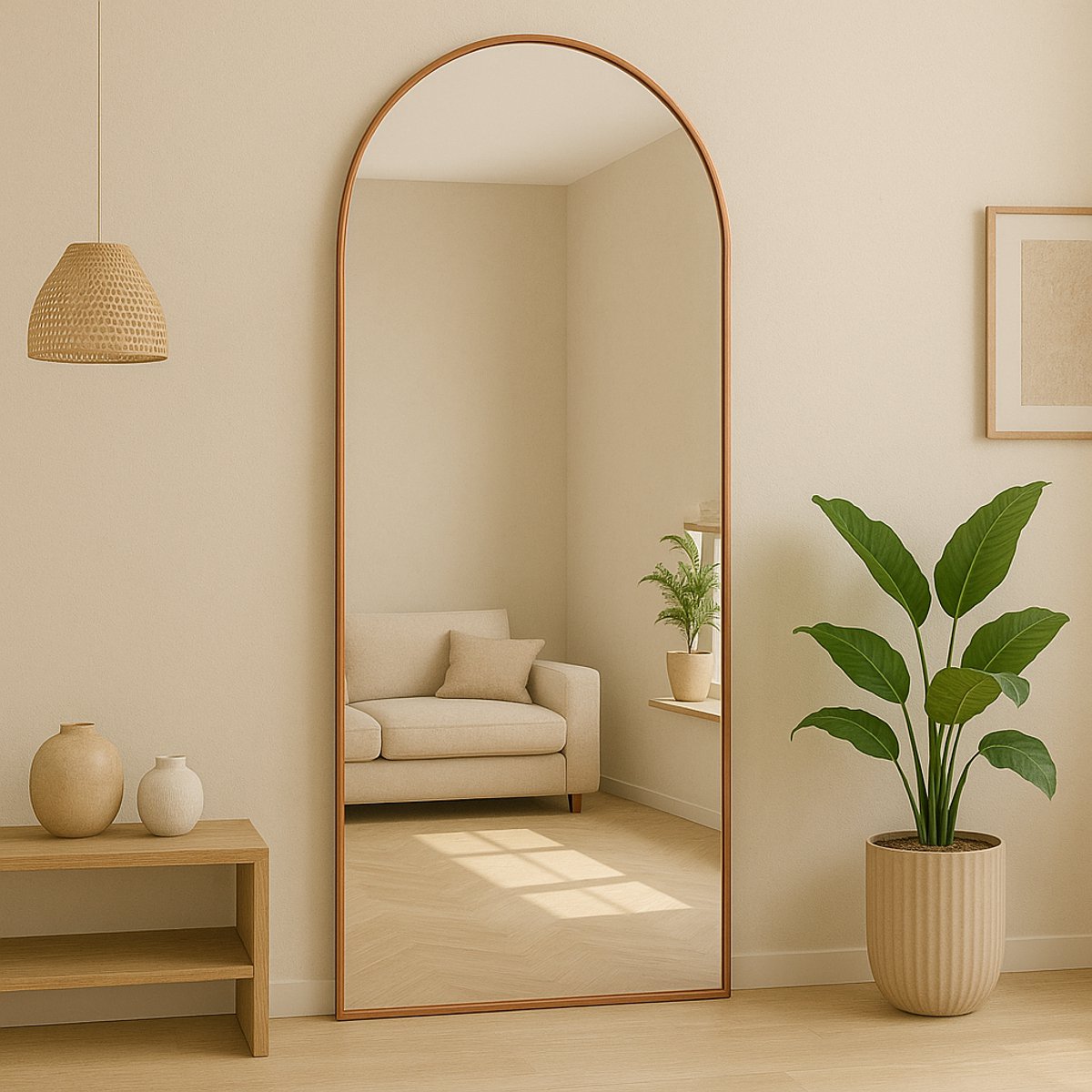 AMS Living® Spiegel - Boog Spiegel - Grote Spiegel 200 x 80 cm - Passpiegel - Wandspiegel - Staande Spiegel - Metalen Rand - Bronze - Modern - Kleedkamer Spiegel - 200x80cm