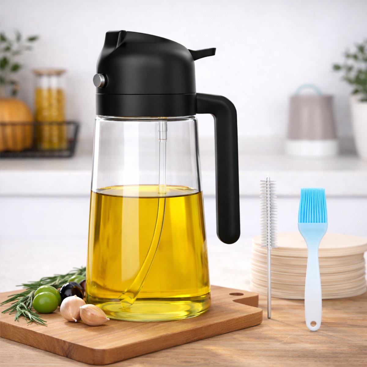 BooGoo® Olijfolie Sprayer & Fles 2-in-1 Deluxe set - Inclusief Kook Ebook - Olijfolie Fles Verstuiver voor Keuken - Cooking Spray - Oliespray - Bbq Accesoires - Oliefles - Bakspray