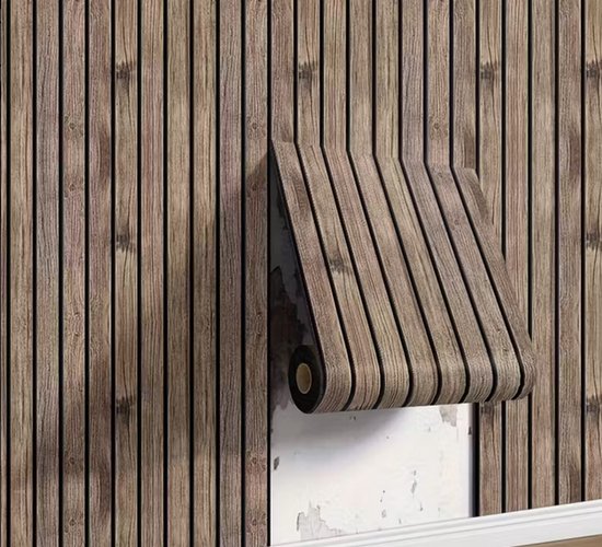 Bruin 3D Zelfklevend Schuimbehang met Houtstructuur – Waterdicht, Geluiddempend & Op Maat Snijdbaar Muurpaneel voor Woonkamer, Slaapkamer, Restaurant of Plafondrenovatie