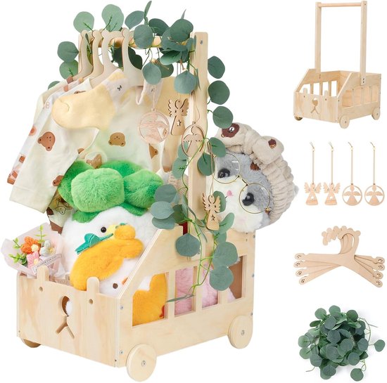 30 blauwe papflesjes met blauw/witte vruchtenhartjes op een etagere voor babyshower