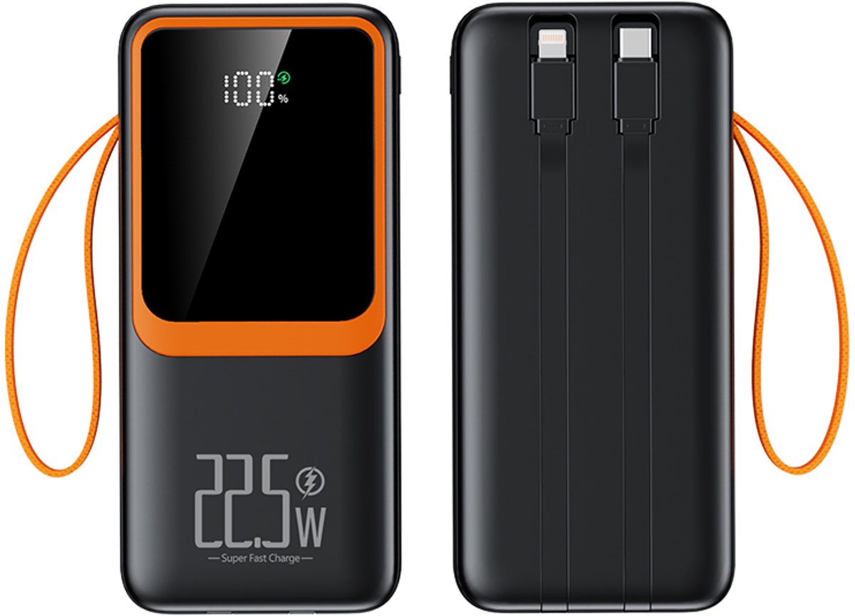 Hipware - Powerbank 40000 mAh - Snelladen - Inclusief display & handvat - Zwart - 6 USB-A/USB-C uitgangen