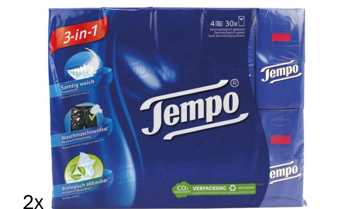 Tempo Zakdoeken - Voordeelverpakking - 2 pakken van 30 x 10 - 4 Lagen