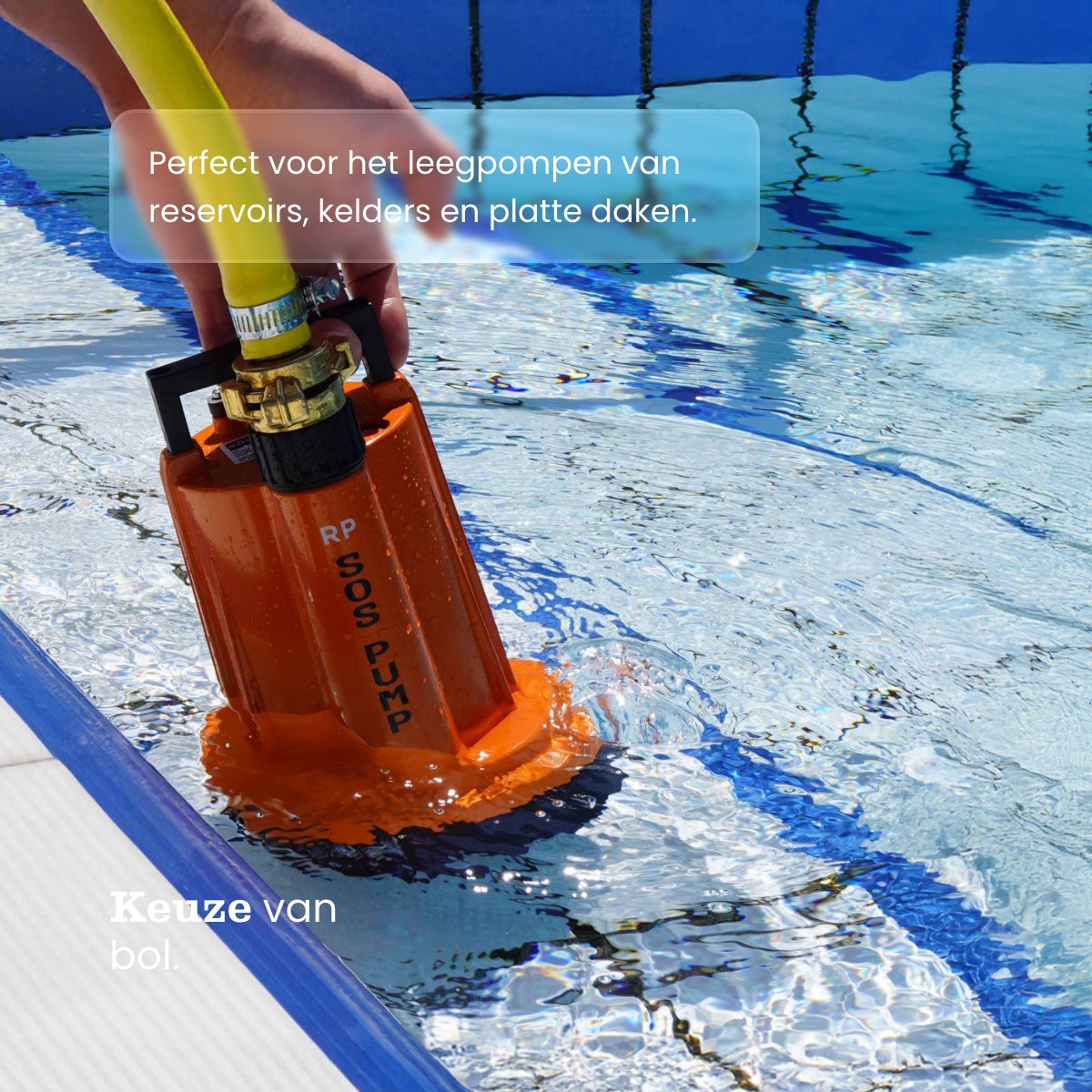 SOS PUMP ® SET Dompelpomp met Schakelaar – Vlakzuigend tot 2 mm – Inclusief 25 m Tuinslang 1/2” (13 mm), Snelkoppelingen & Terugslagklep – Dweilpomp – Vlakzuiger – Kelder – Wateroverlast – foto 8