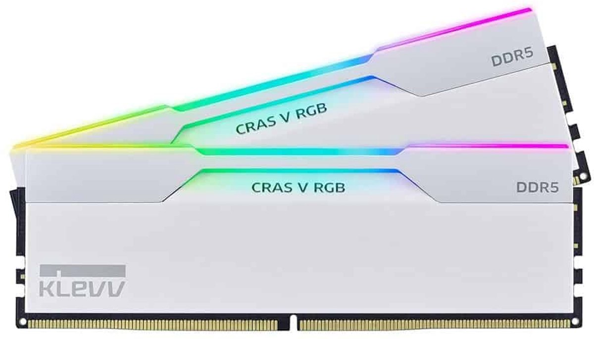 KLEVV Cras V RGB 32GB (2x16GB) 7200MHz CL32 INTEL XMP 3.0 – AMD EXPO DDR5 Heatsink Briljant Wit Ram (KD5AGUA80-72B340J)