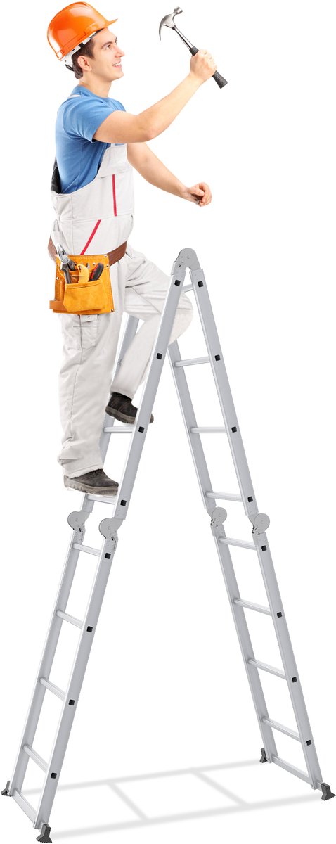 Aufun 6-in-1 Aluminium Ladder - 4,7 m Met Platform - 4x4 Treden - 150 kg Draagkracht
