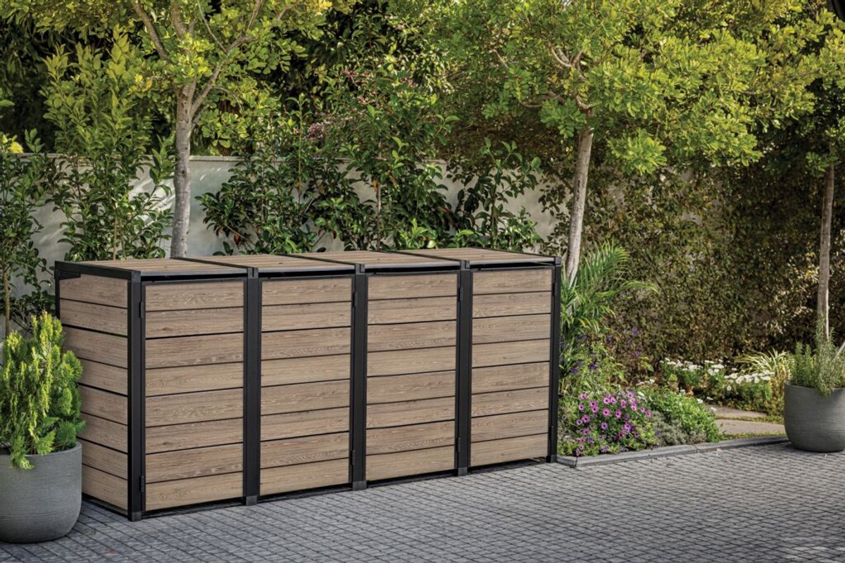 Keter Hide Away Containerberging - 4x 240L - Ashwood