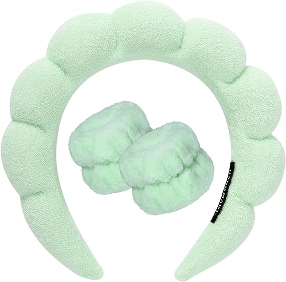 Hoofdband - Gezichtsreinigingshoofdband - Zachte badstof polsbandset - Geschikt voor make-up en huidverzorging - Antislip hoofdband voor dames - Groen