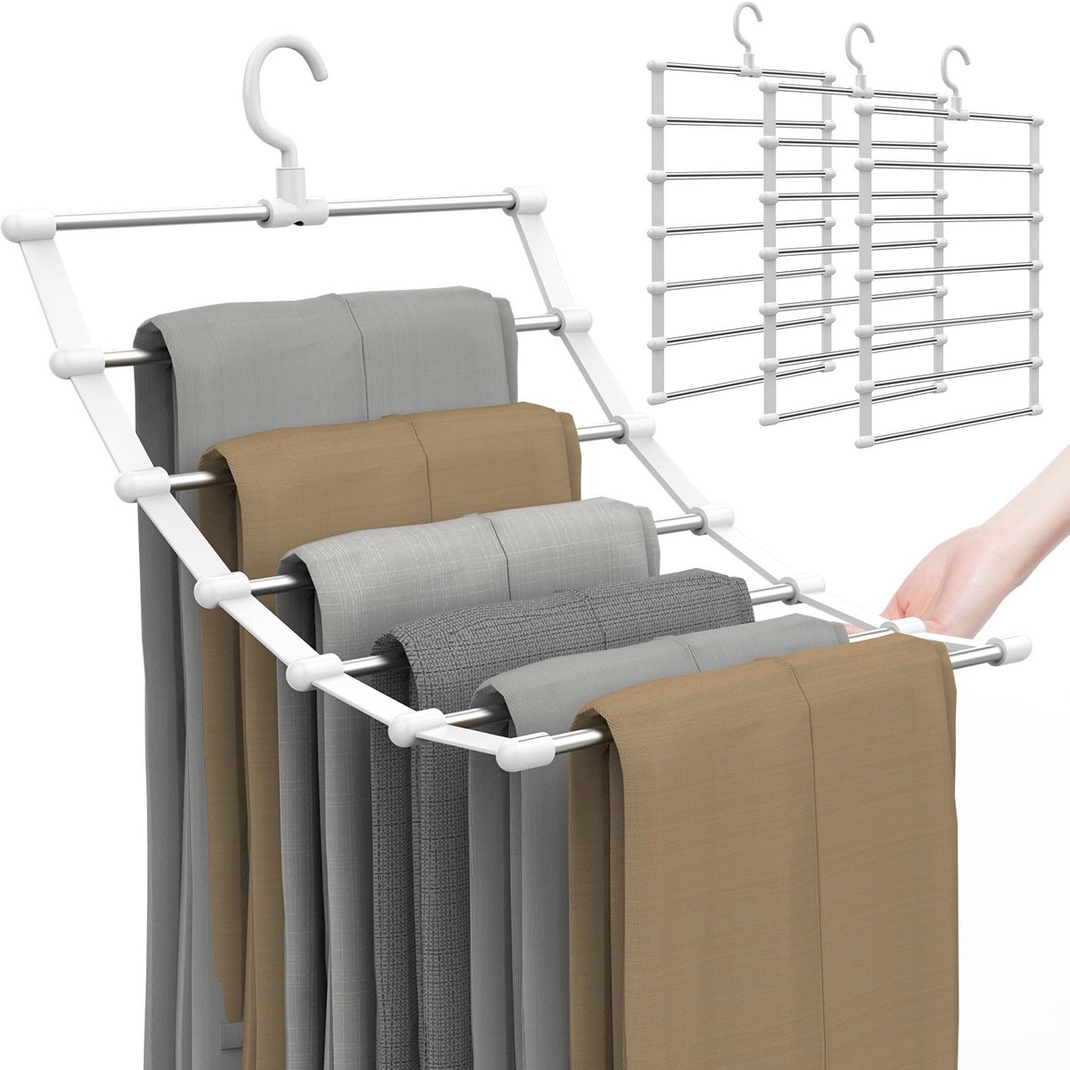 Unyqoos® Ruimtebesparende kledinghangers voor broeken en accessoires set van drie stuks