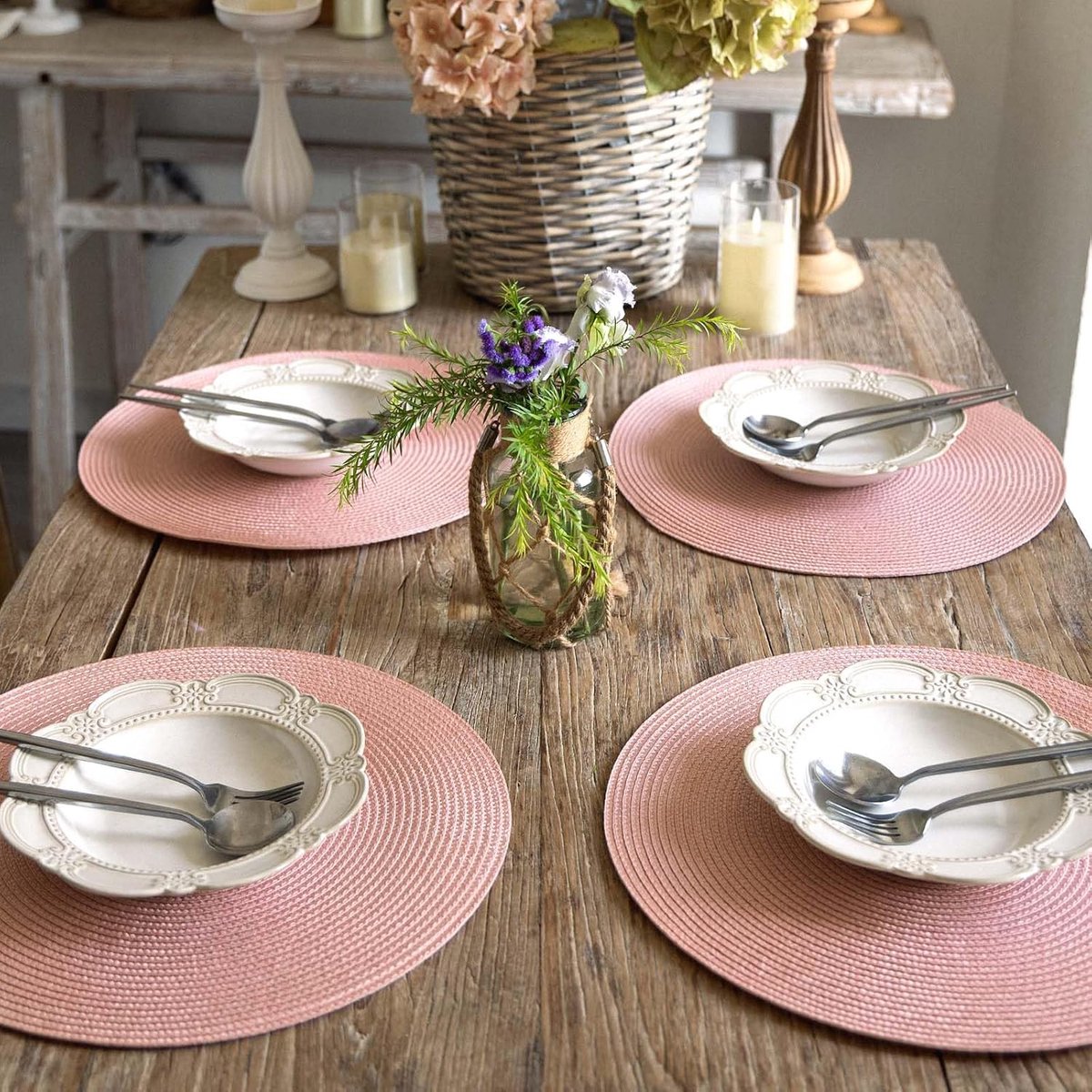 Placemats Set van 6 - Placemats - Elegante Tafeldecoratie - Onderzetter - Diameter 38 cm - Rond - Hitte bestendig - Luxe uitstraling- antislip - geweven - roze — cadeau in Wonen & Interieur - foto 5