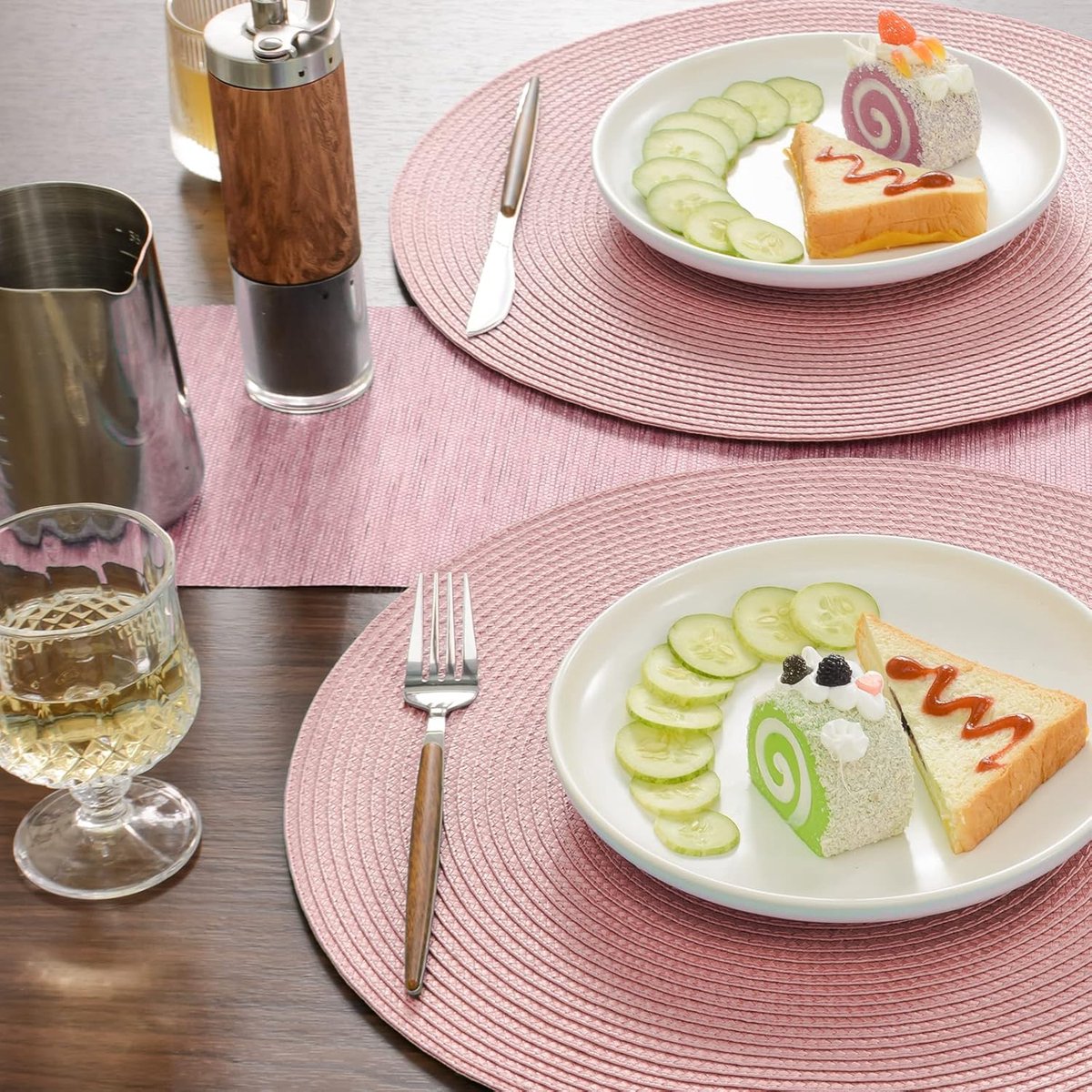 Placemats Set van 6 - Placemats - Elegante Tafeldecoratie - Onderzetter - Diameter 38 cm - Rond - Hitte bestendig - Luxe uitstraling- antislip - geweven - roze — cadeau in Wonen & Interieur - foto 7