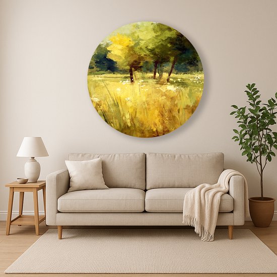 Zomerse boomweide – wandcirkel – ronde wandprint – Forex muurcirkel – 100x100 cm