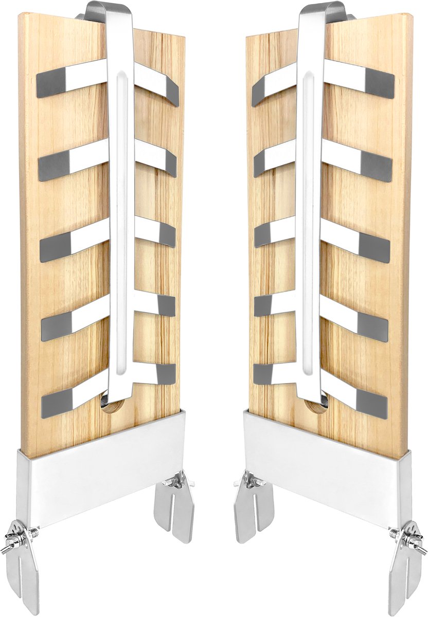 Aufun Cederhouten Grillplank voor Zalm - 5 Hoogtes Verstelbaar met RVS Standaard - Voor Vuurkorf & Buitenbarbecue (2-pack)