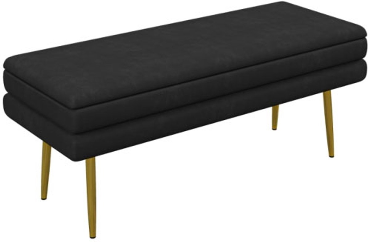 Zachte Bank 100x37,5x42 cm Opbergruimte Bank Zwart Polyester Stalen Poten Schoenenbank Woonkamer Slaapkamer