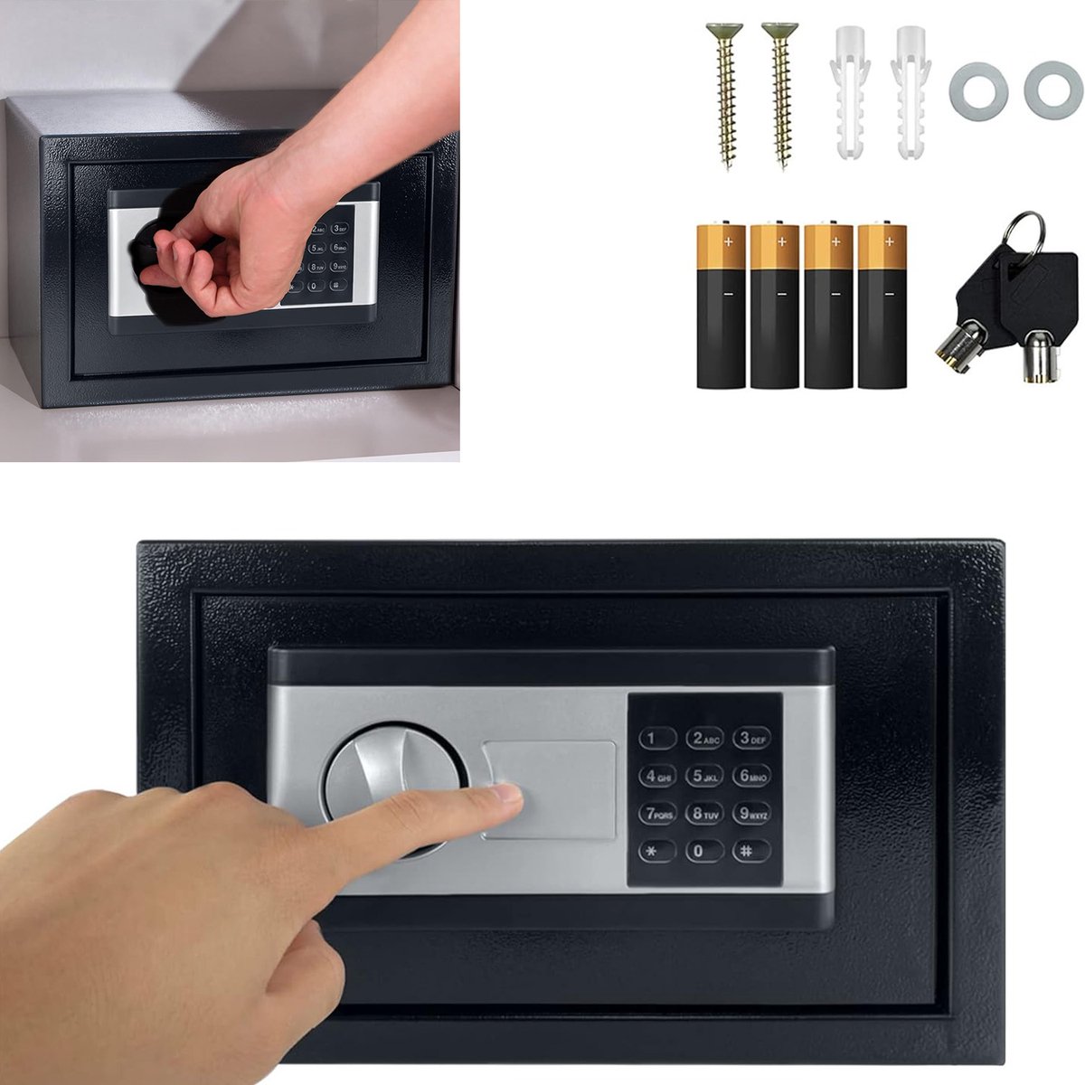 Aufun Elektronische Wandkluis 12L - 31X20X20cm - Vuurvast Waterdicht – Combinatieslot & Sleutel