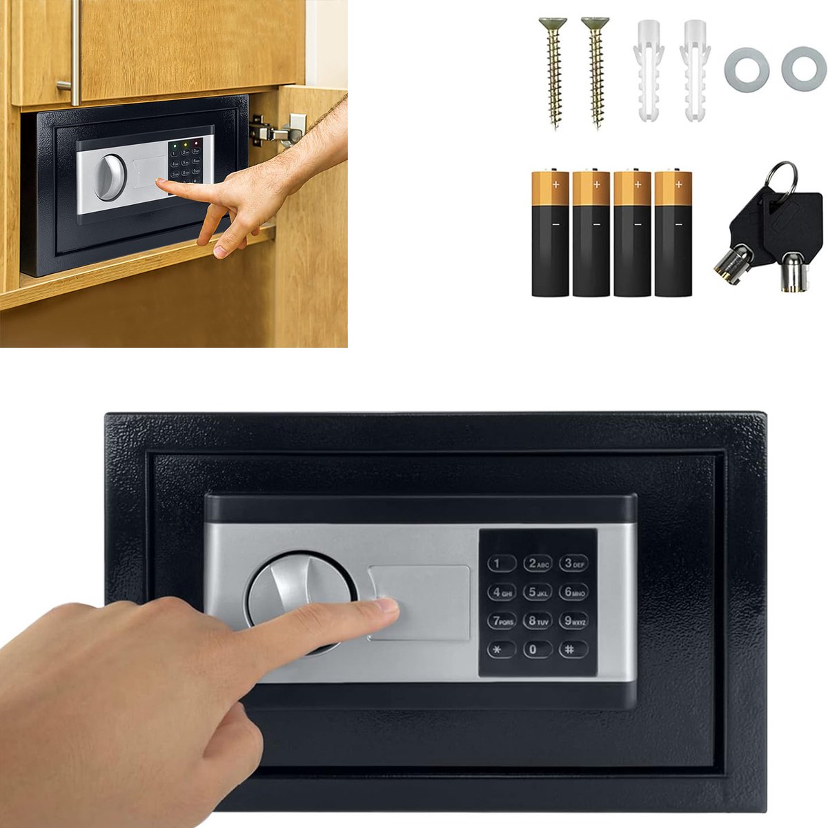 Aufun Elektronische Wandkluis 34L - 38X30X30cm - Vuurvast Waterdicht – Combinatieslot & Sleutel