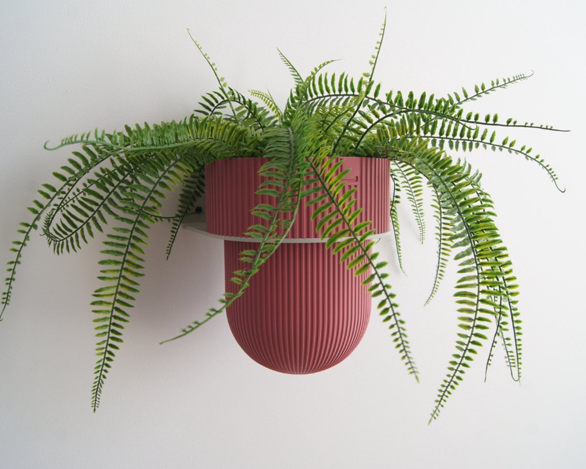 STERKSTAEL Eco Pot Flora M Cherry Pop – bloempot voor aan de wand – bloempot voor binnen – zwevende bloempot – bloempotten binnen – plantenbak - diameter 15 cm – kleur pot Rood Roze – kleur houder Greige