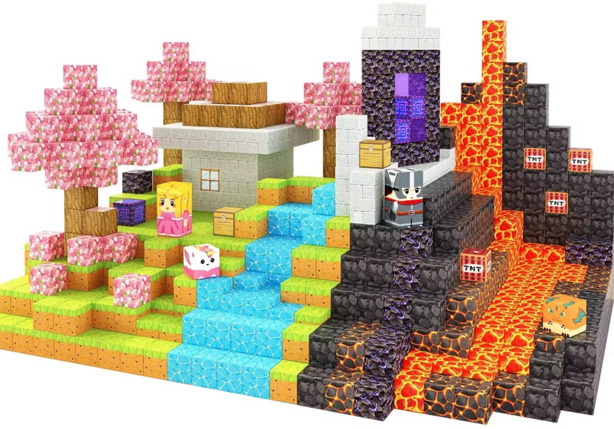 Selevie Magnetische bouwset - Huis, lava en bomen - Magnetic Building Blocks House & trees - Speel & Leermiddel voor Creativiteit (100 Stukken) - Magnetisch speelgoed - Bouwblokken voor jongens enmeisjes