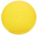 Gele deksel van een Garnier crème pot, met een subtiel G-logo in reliëf.