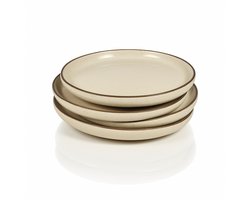 Set van 4 Keramische Dessertborden Siena – Beige/Zwart – Ø20,5 x H2 cm
