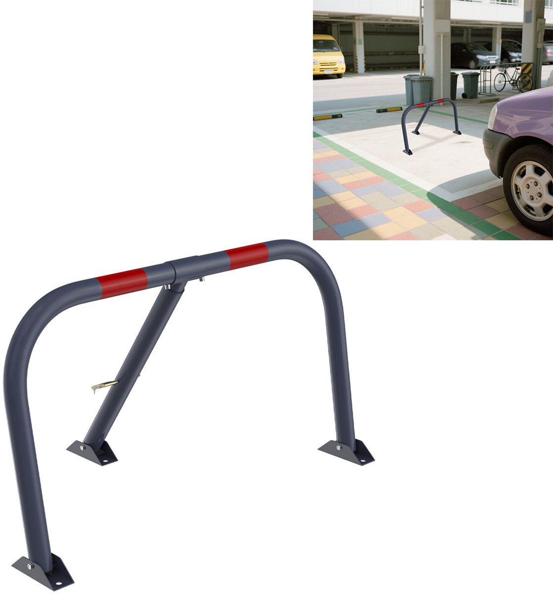 Aufun Inklapbare Parkeerplaatsbeugel – Met Stalen Palen, Sleutels & Reflecterende Markeringen (Grijs)