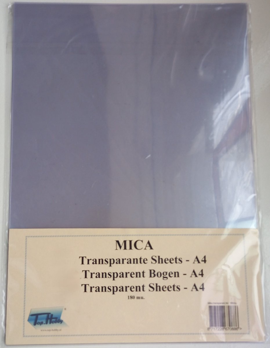Sheets Mica Transparant | A4 formaat | 180 Mu dik | 5 stuks