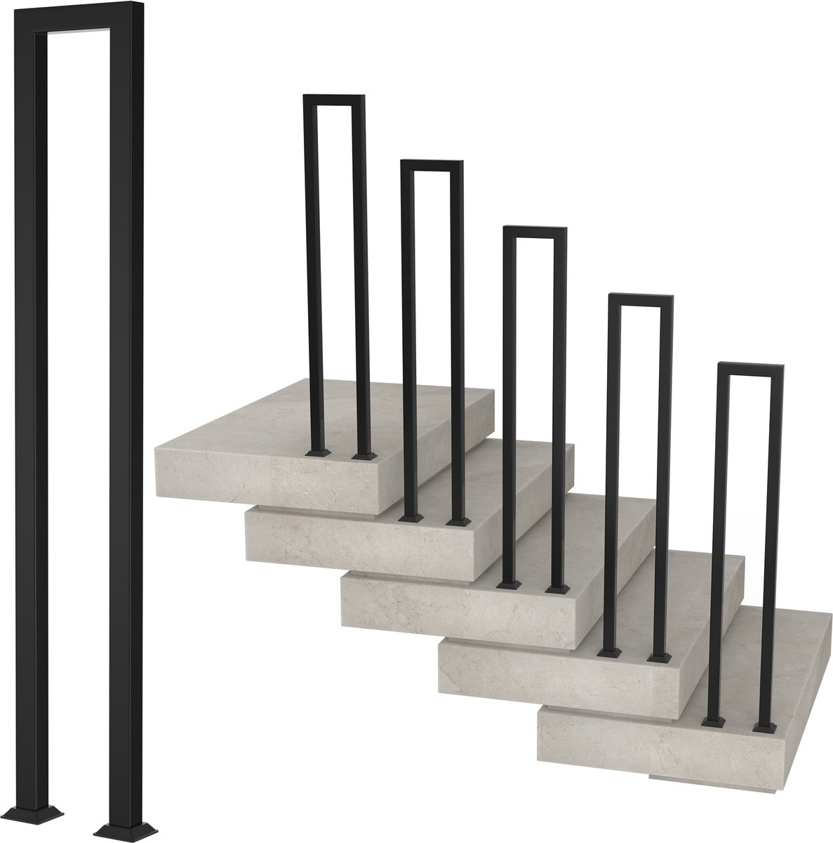 Aufun Leuning voor Trappen Trapleuning 100cm - U-vormige Metalen Reling - Staande Installatie - Zwart