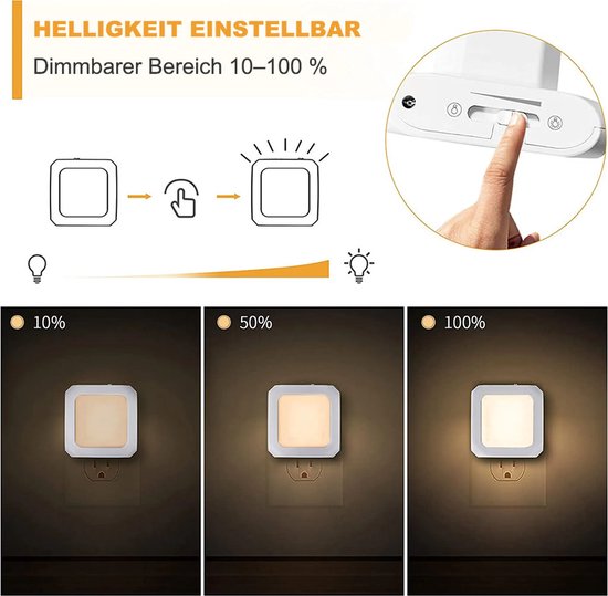 Twee LED-nachtlampjes, met stekker, dimbaar warm wit licht, met lichtsensor, geschikt voor trappen, slaapkamers en gangen. van Merkloos — afbeelding 2