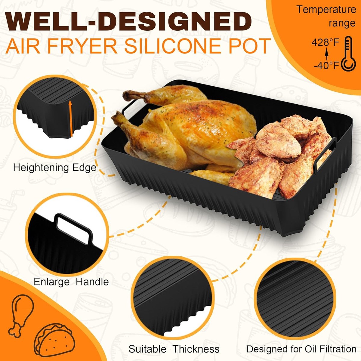 Siliconen Airfryer Inzetstukken – Set van 2, Compatibel met Tower, Vortex & Salter Modellen