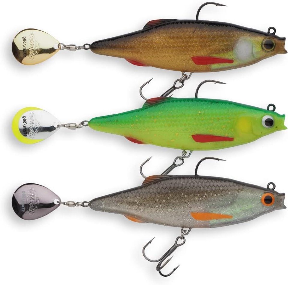 Provento-Kunstaas voor vissen - Baars Snoekbaars Snoek - Flash Spinnerbladstaart - Vlijmscherpe Haken - Zacht Rubber - Realistische Roach Design - Geschikt voor Roofvissen - Groen Zilver