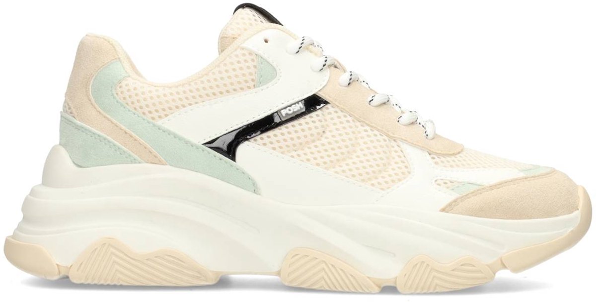 POSH by Poelman GIGI Dames Sneakers - Wit met groene combinatie