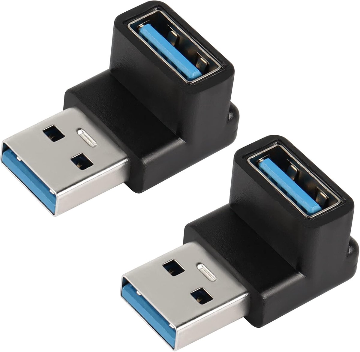 Zazitec USB 3.1 Adapter - 90 Graden - Rechtshoekig - USB-A Male naar USB-A Female - 10Gbps - Ruimtebesparend - Set van 2 - Zwart