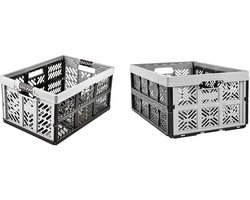 IMPERATORIS® Klapkrat - Vouwkrat - Opvouwbare Boodschappenkrat - Stapelbaar - Robuust Kunststof - 45L en Lea 32L - Voor Auto en Thuis - 2 Stuks - Lichtgrijs