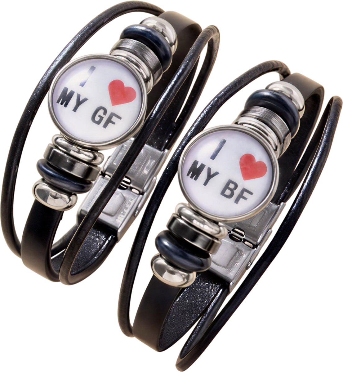 Set “I Love My BF/GF” Glow in the Dark Armbanden – Meerdere Lagen met Glazen Snap voor Koppels, Verstelbare Paararmbanden als Romantisch Cadeau voor Hem en Haar