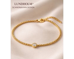 Lundholm Luxe Premium Stainless Steel Jewellery Gold Plated Goud kleurige Armband Dames Minimalistisch met Zirkonia - Vrouwen Cadeautjes tip My Anah Serie - Scandinavisch Design