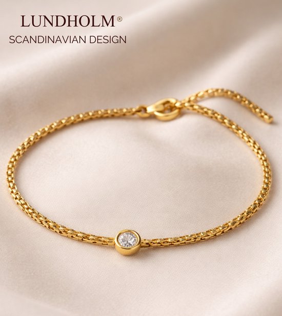 Lundholm Luxe Premium Stainless Steel Jewellery Gold Plated Goud kleurige Armband Dames Minimalistisch met Zirkonia - Vrouwen Cadeautjes tip afscheid bedankt cadeau Sieraad voor Haar My Anah Serie - Scandinavisch Design