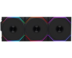 Lian Li UNI FAN TL Wireless ARGB Black 3-IN-1 - Ventilatorhuis - 3-pack - 120mm - 89.64 cfm - 200 - 2600 rpm - 33 dBA - 4-pin PWM - Incl. L-Wireless controller - zwart