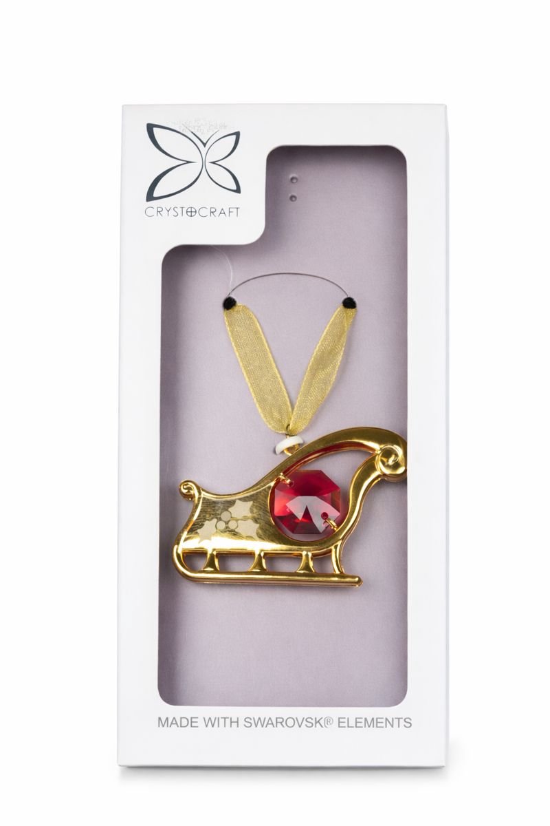 Crystocraft Kersthanger Slee Goudkleurig met Rood Kristal – Luxe Ornament met Swarovski® Elements