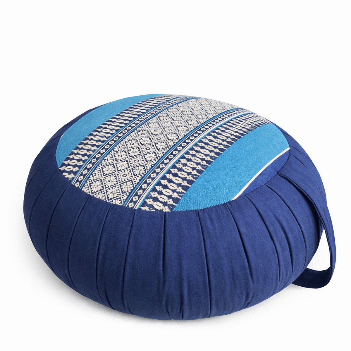 Zafu meditatiekussen rond 40 cm – hard & stevig kapok – yoga kussen / meditatiekussen – blauw – met draaglus