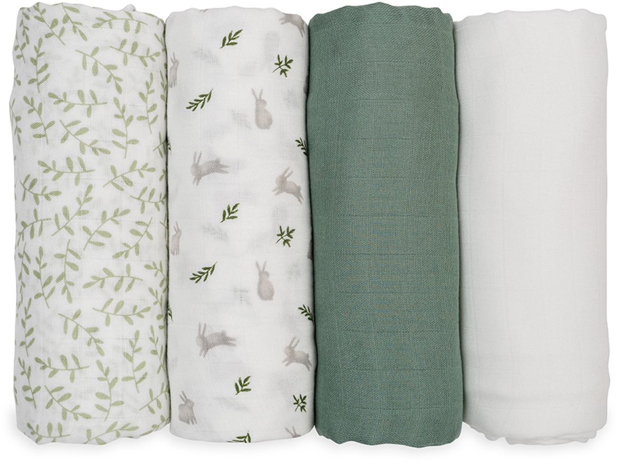 Lulujo - Hydrofiele Doeken - Swaddle - Bamboo - 120x120 cm - 4-pack - Fern & Bunnies Kraamcadeaus - Babydekens - Babycadea - Tetradoeken - Zwangerschapscadeau