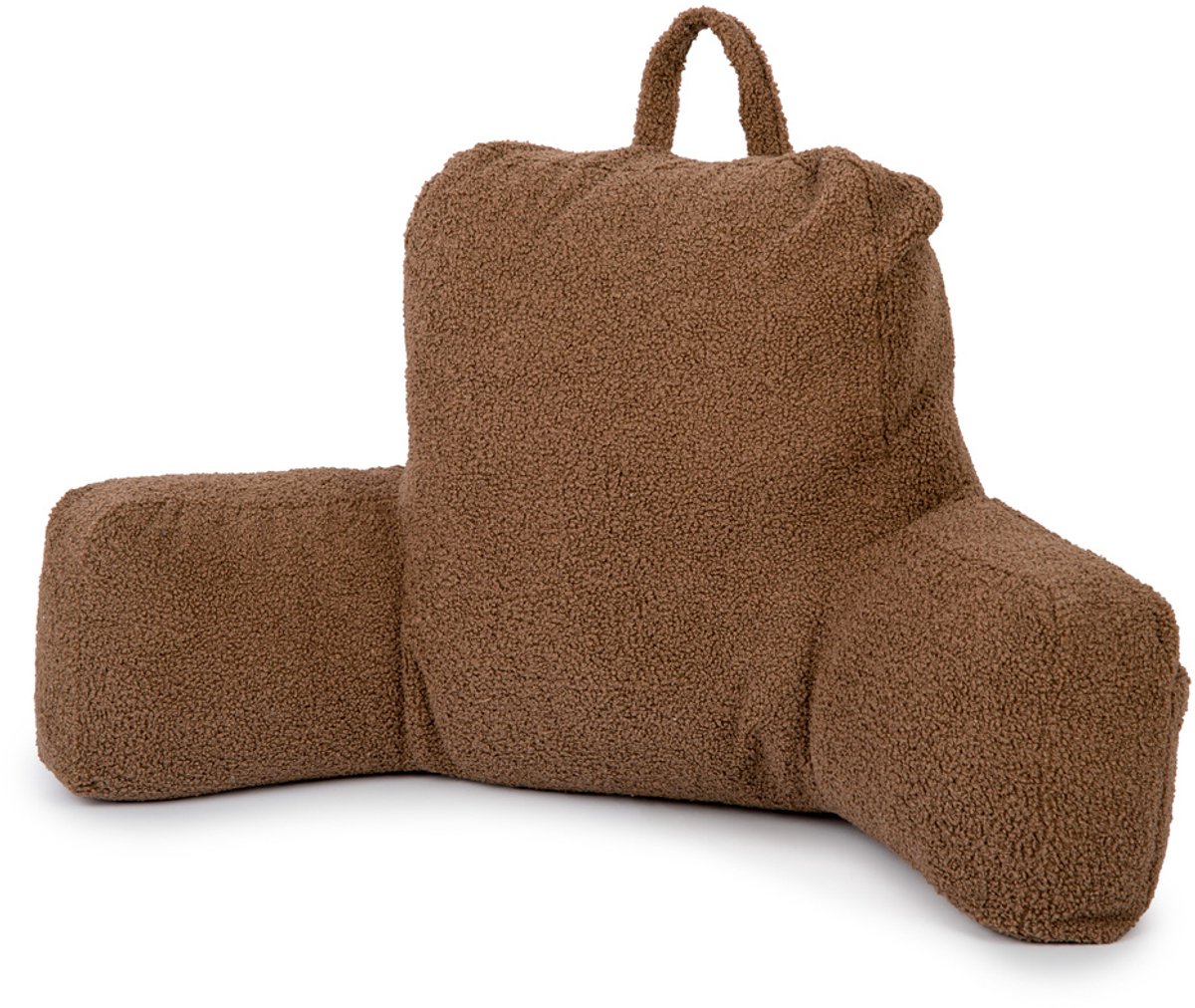 Flumi - Leeskussen voor volwassenen - rugkussen met armleuningen - teddy stof - geschikt voor lezen en ontspanning - bruin