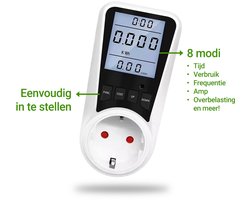 Energiemeter met Led verlicht display - Stekker voor Nederland - Verbruiksmeter - Stroomverbruik meter - Elektriciteitsmeter - Energie besparen - voor het meten van Watt/Ampère/Voltage/KWH