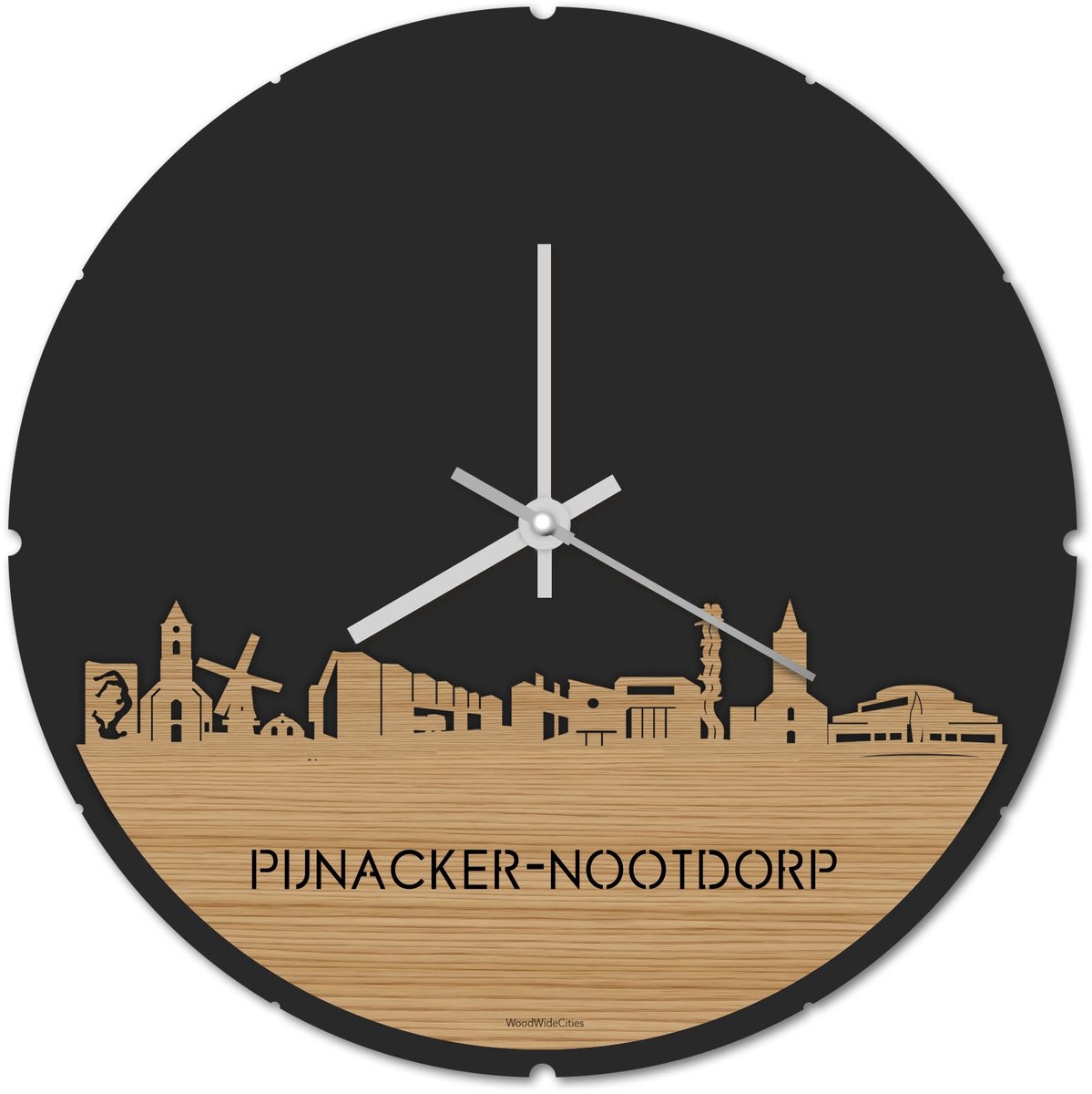 Skyline Klok Rond Pijnacker-Nootdorp Bamboe hout - Ø 44 cm - Stil uurwerk - Wanddecoratie - Meer steden beschikbaar - Woonkamer idee - Woondecoratie - City Art - Steden kunst - Cadeau voor hem - Cadeau voor haar - Jubileum - Trouwerij - Housewarming