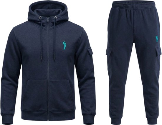 Hitman - Trainingspak Heren - Joggingpak Heren - Sportkleding Heren - Cadeau voor Man - Cargo Stijl - 7 Zakken - Katoen - Donker Blauw - Maat S
