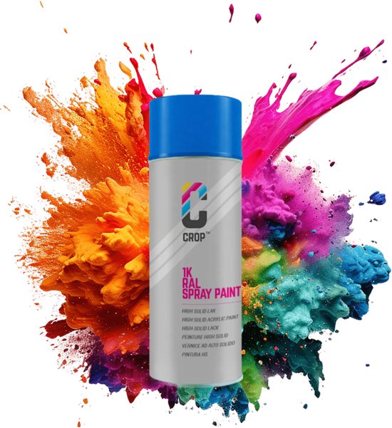Bombe aérosol CROP RAL 5019 Bleu Capri - Brillant - 400 ml - Peinture aérosol Blauw - 100 % grand teint - Séchage rapide - Intérieur et extérieur - RAL5019