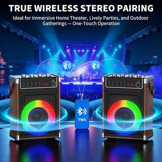 Karaoke Machine - Karaokeset met 2 Draadloze Microfoons - Bluetooth Speaker - Mobiel Karaoke Systeem - Oplaadbaar - PA Systeem - Bruin — afbeelding 4