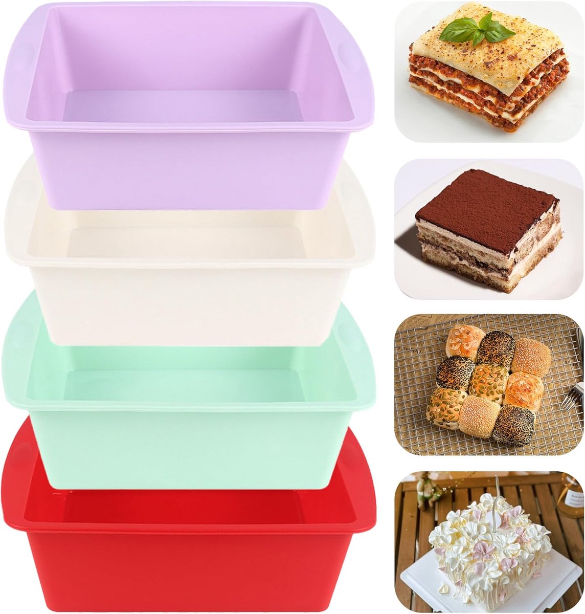 Famanu - Siliconen brownie en cakevormen set van 4 vierkant en rechthoekig