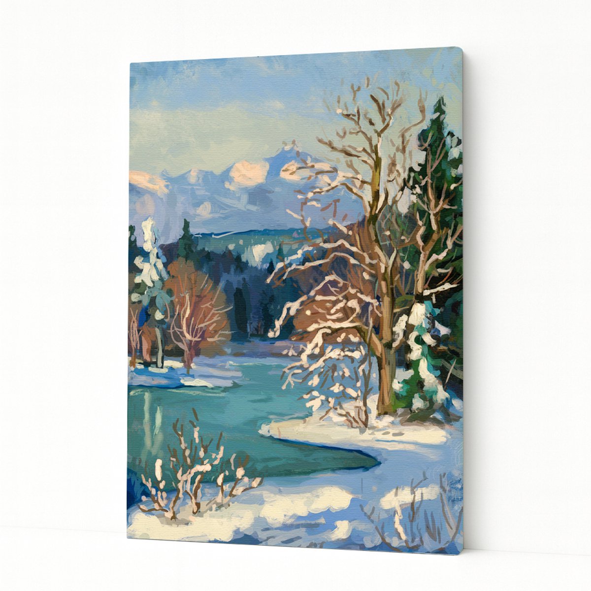 Winterrivier met bomen – woondecoratie – Canvas schilderij – 75x100 cm