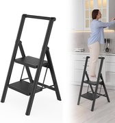 Aufun opvouwbare trap – 2 treden – antislip – met leuning – ijzeren huishoudtrap – draagvermogen tot 150 kg – voor thuis, keuken en buiten