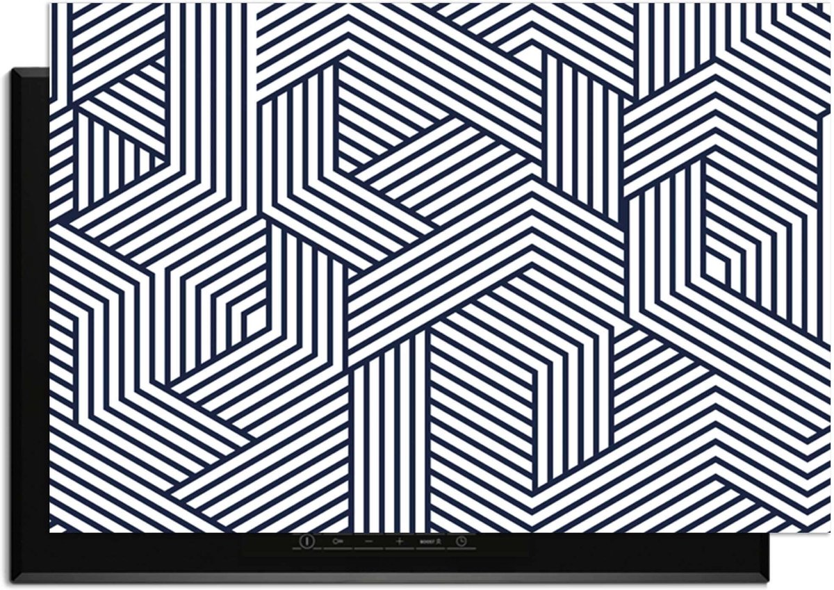 KitchenArt - Linear Labyrinth – Inductie Beschermer - 90x50 cm - Kookplaat Beschermer - Luxe Afdekplaat Inductieplaat - Anti-slip & Oprolbaar - Beschermmat Inductiekookplaat